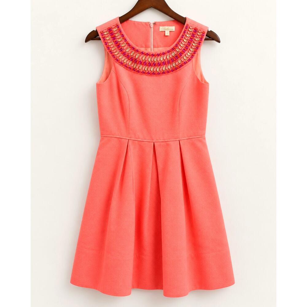 Shoshanna Dress Size 2 Coral Pink Embellished Fit Flare Cocktail